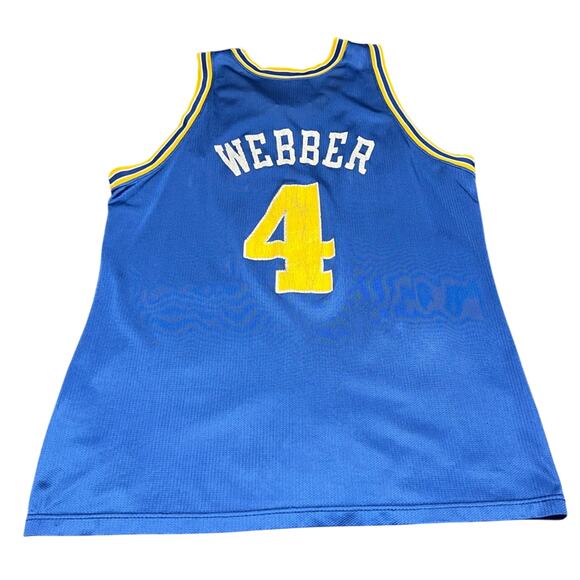 Champion Warriors Jersey Size 48 Chris Webber #4 Blue Yellow Vintage 90s - Picture 2 of 7